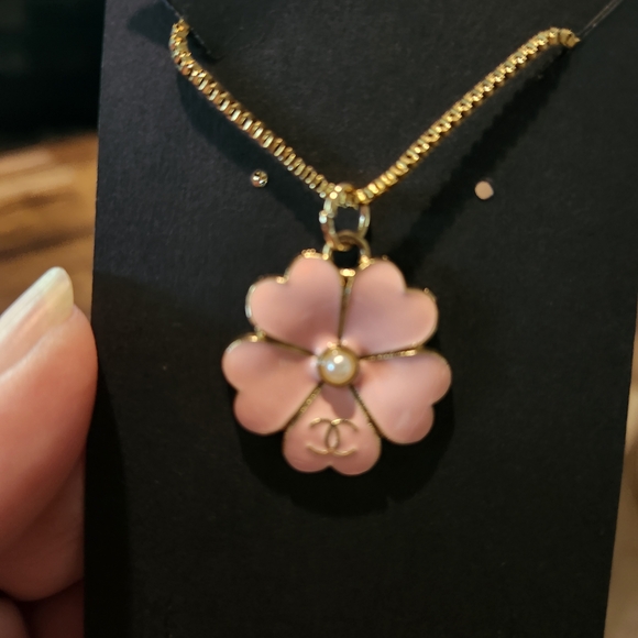 CHANEL Authentic Gold and Pink Floral Pendant With Unbranded Necklace - Picture 1 of 2